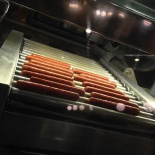 Nathan's hot dogs on the rollers