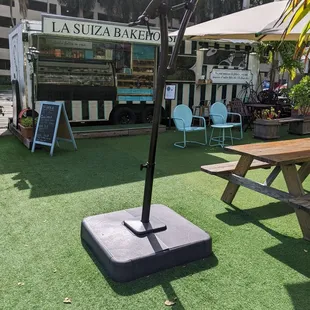 Seating area at the Brickell location. It&apos;s dog friendly.