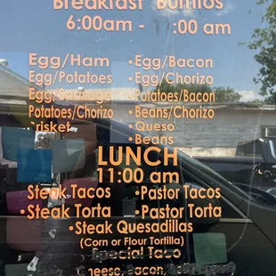 Main menu &amp; hours