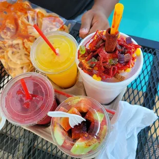 Rusa drink, fruit cup, mango and strawberry Agua fresa