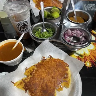 Quseatacos and tamarindo plus toppings.
