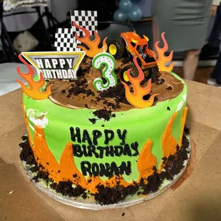Custom cake order (I provided the toy and cake toppers)--less than $100 for a cake for 30. Such a great value, and it was so tasty!