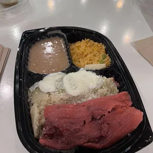 10/4/2024 tamale plate meh chicken tamale was super crumbly &amp; strawberry filling was super sweet with no actual strawberries to be seen