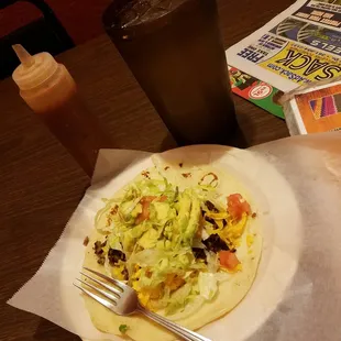 a plate of food and a drink