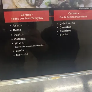 menu