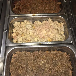three trays of food