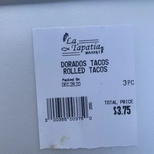 Price for one potato taco and two rolled chicken tacos