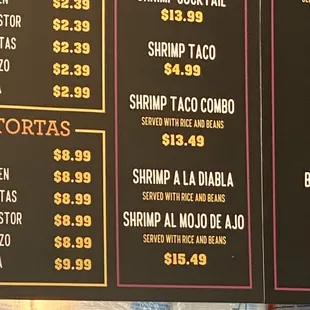 Shrimp menu