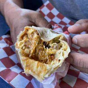 Breakfast burrito, no potatoes sub for pico de gallo