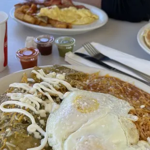 Chilaquiles and Eggs Agua Fresca Big breakfast Horchata