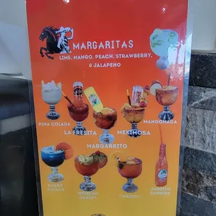 Menu of drinks