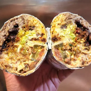 Super breakfast burrito w/ chorizo, eggs and chiccarones