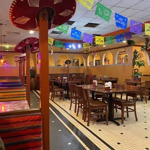 tables and chairs in a restaurant