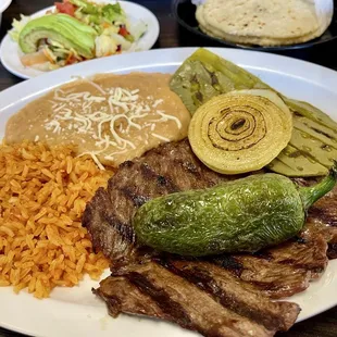 Steak skd Napal with rice and beans