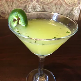 Jalapeño cilantro margarita, so good, so lethal. Get an Uber.