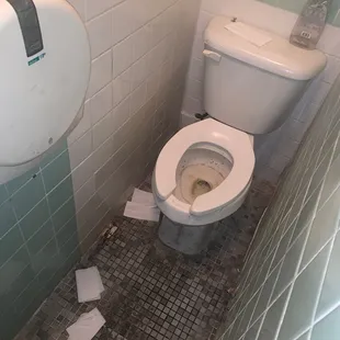 a toilet in a tiled bathroom