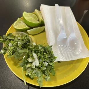 Fixings for the tacos, Look at all that Cilantro. Most skimp on it