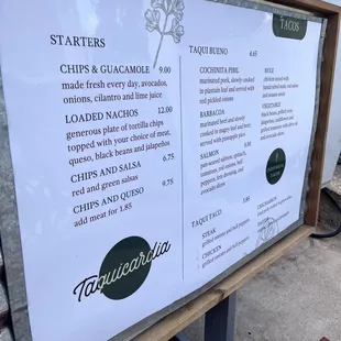 a menu on a sign