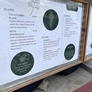 a menu on a cart