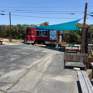 Taco truck, there&apos;s of seating next to it