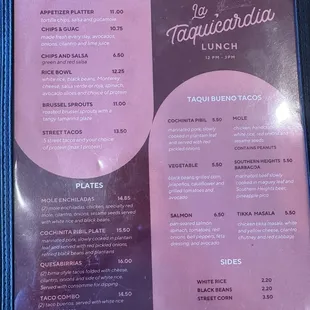 Lunch menu
