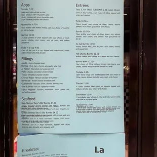 a menu for a restaurant