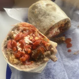 a burrito cut in half