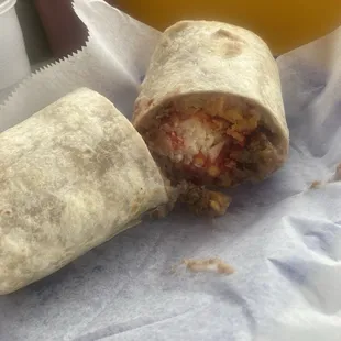 a burrito cut in half