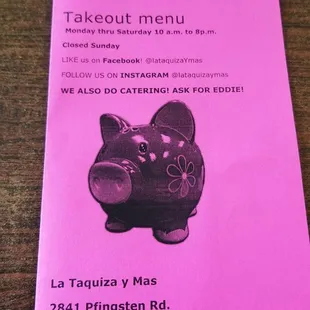 Takeout menu