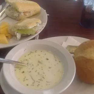 Corn Chowder and Chicken baguette sandwich