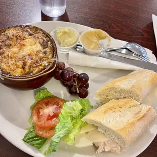 The you choose 2 combo! French onion soup and turkey and Swiss. So good and fresh for only $9.75!