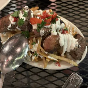 Pincho de Solomillo - beef and mushroom skewer with shoestring fries. It was okay to try once.