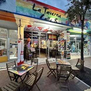 tables and chairs outside