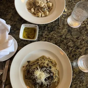 Gnocchi Cacio e Pepe at the top and Tagliolini at the bottom