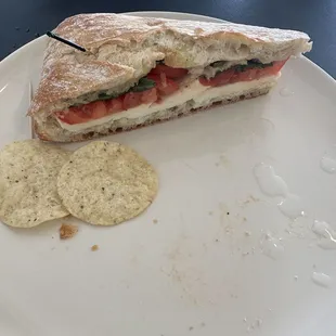 1/2 Caprese Sandwich and remaining chips