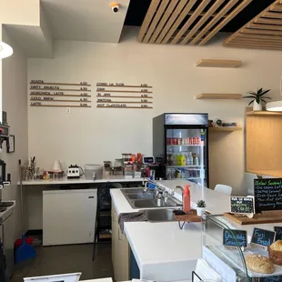 a view of the counter and the kitchen