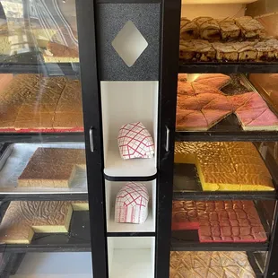 a display case full of desserts