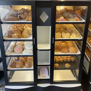 a display case full of baked goods