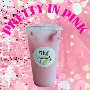 a drink with a pink background