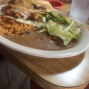 Three quesadillas; chicken. Cheese. Beef