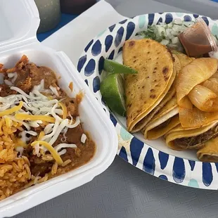 Rice &amp; beans, 4 Tacos Vampiros