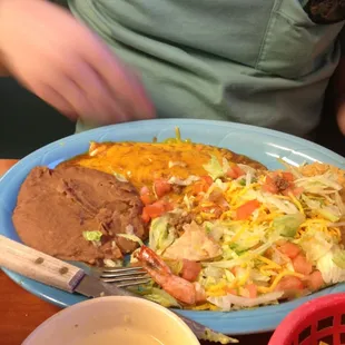 Taco enchilada with tostada. Nom.