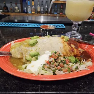 Burrito Supreme Grande. I eat a 1/3 of it and finished the rest the last two day's.  The Jumbo frozen Magrittea  was Awesome!!!!!