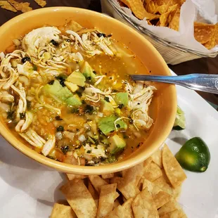 Delicious chicken tortilla soup, really large bowl and handmade tortillas. ($10.50  plus side of tortillas)