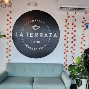 a couch and coffee shop