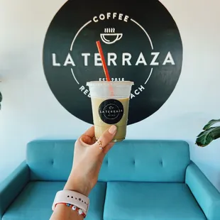 Matcha iced latte with oat milk