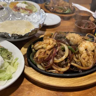 Steak and shrimp fajitas