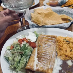 House margarita on the rocks with sugar &amp; a steak chimichanga!