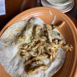 This is what they call a chicken quesadilla.  Not impressed!  They would not take it back and it cost $8.00.