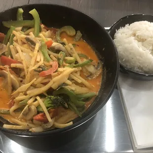 Gang gai (red curry with veggies) and white rice